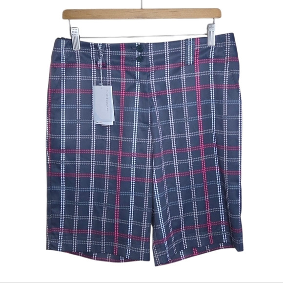 NWT Nike | Fit Dry Gray Pink Plaid Bermuda Golf Shorts Size 8 Medium - Picture 1 of 5